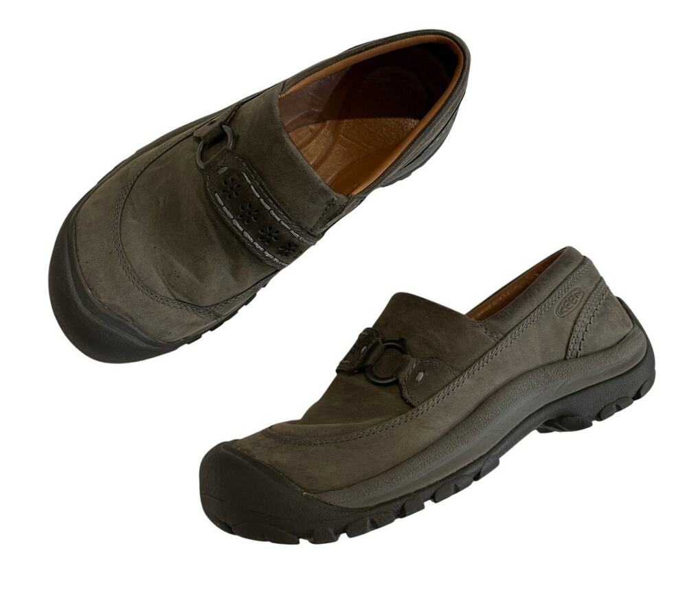 Keen Kaci Slip On Hiking Shoes Gray Leather Clog Rubber Toe Womens 7.5